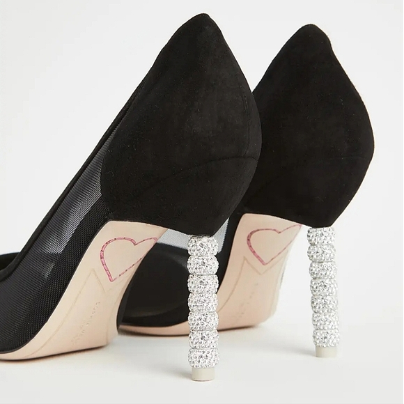 NWT$650 SOPHIA WEBSTER Jasmine Crystal Point Cap Toe Suede Mesh Pump Heel 39 8.5 - Picture 4 of 16